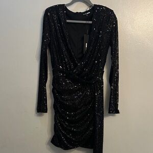 Fashion Nova Black Sequin Long Sleeve Dress